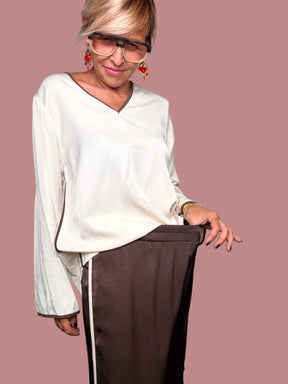 Pantalone Palazzo Raso Marrone | Banda Panna
