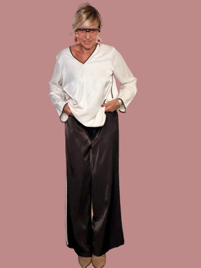Pantalone Palazzo Raso Marrone | Banda Panna