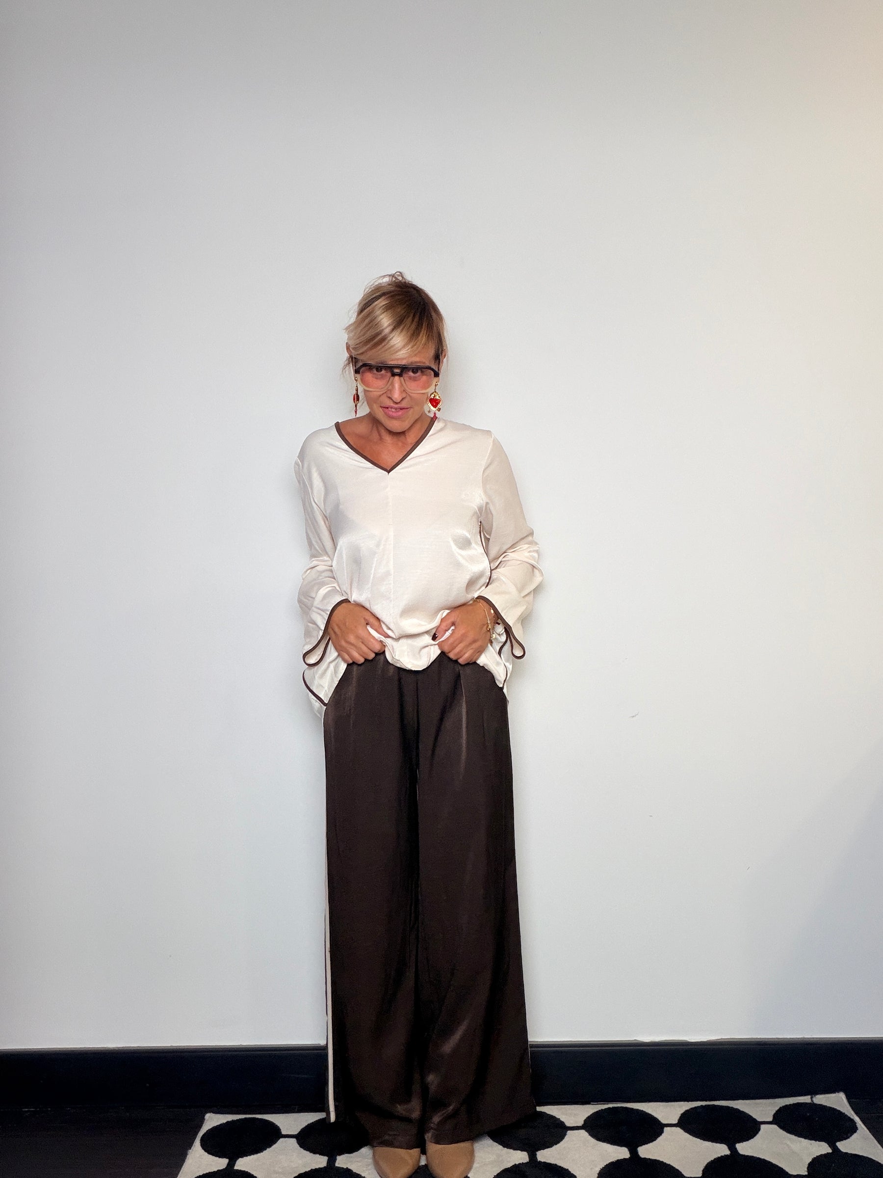Pantalone Palazzo Raso Marrone | Banda Panna
