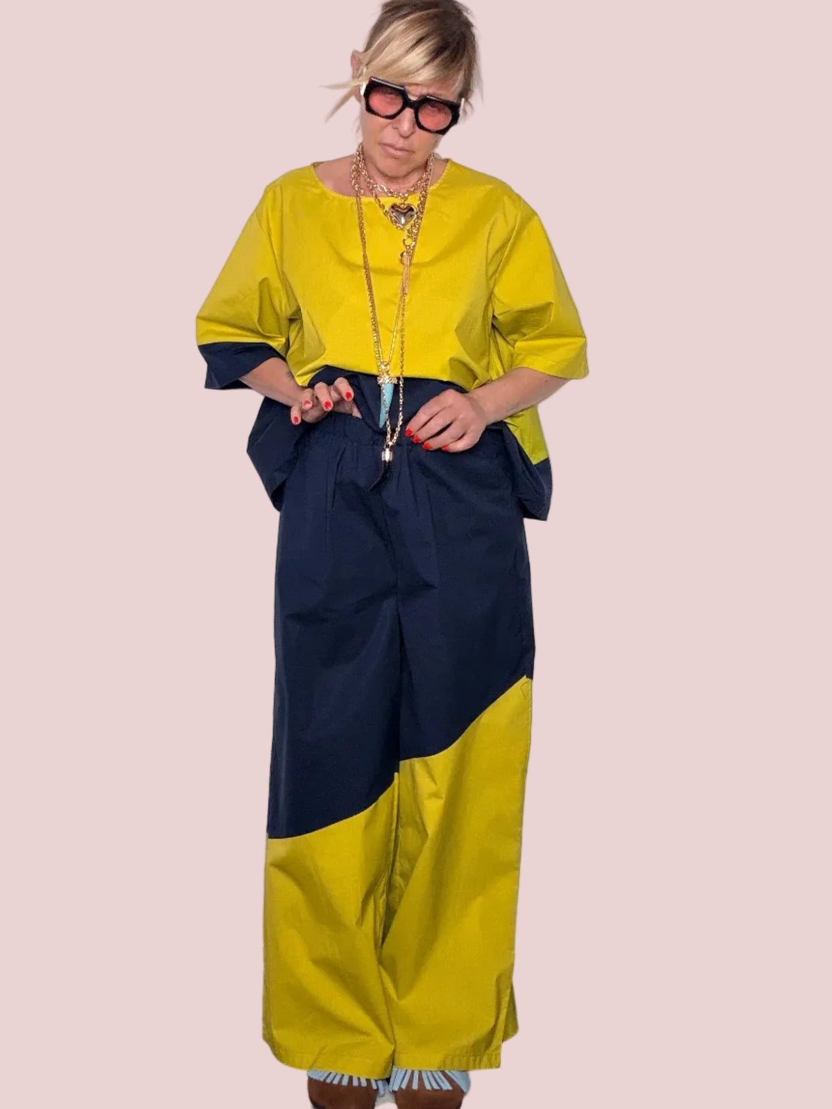 Pantalone Palazzo Bicolore 100% Cotone