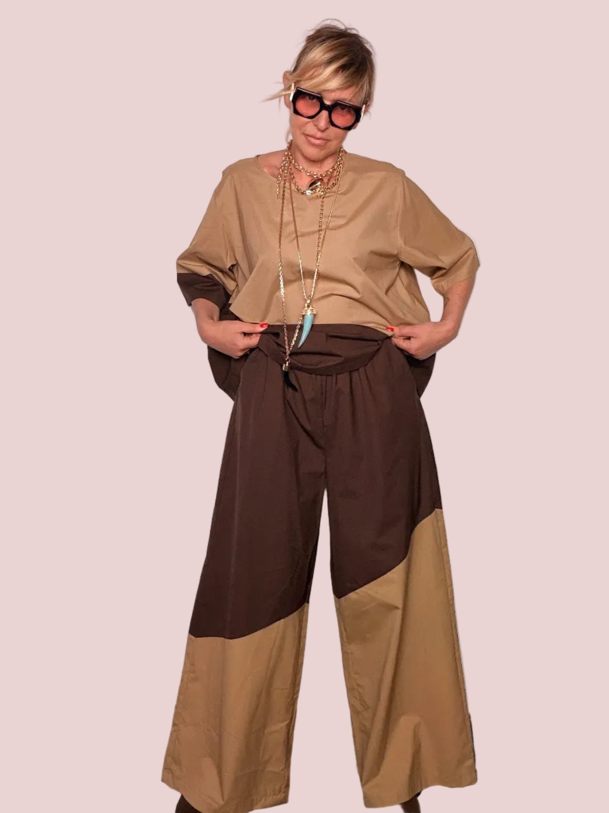 Pantalone Palazzo Bicolore 100% Cotone