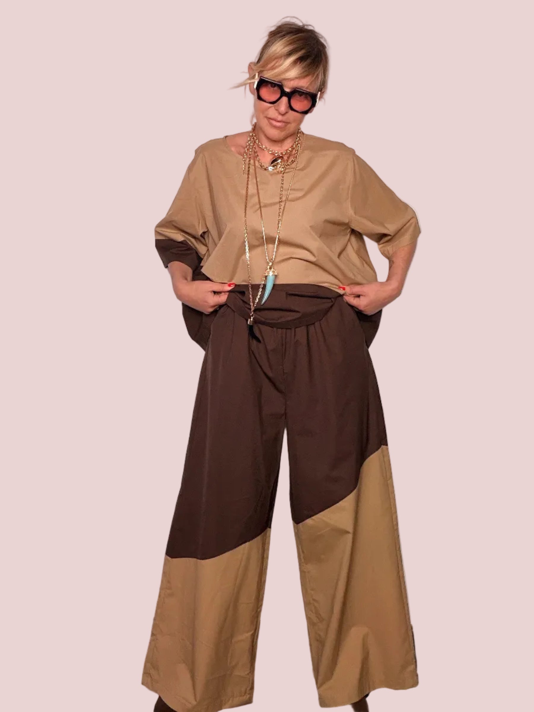 Pantalone Palazzo Bicolore 100% Cotone