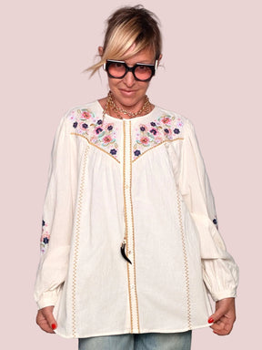 Camicia Ricami Floreali Boho