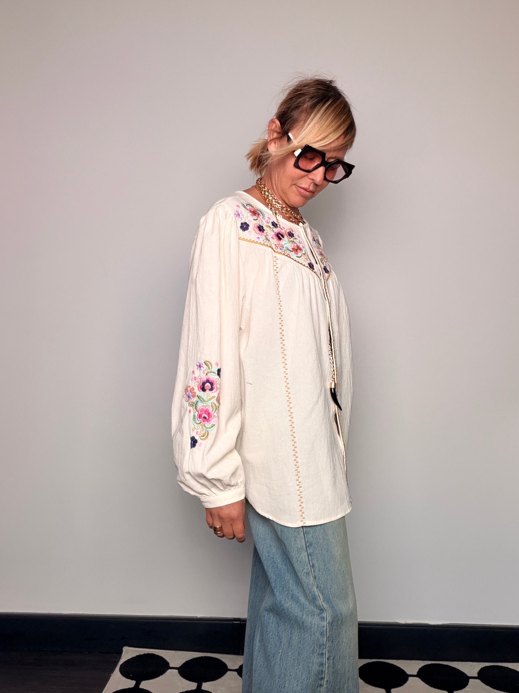 Camicia Ricami Floreali Boho