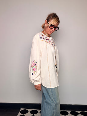 Camicia Ricami Floreali Boho