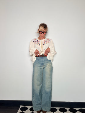 Camicia Ricami Floreali Boho
