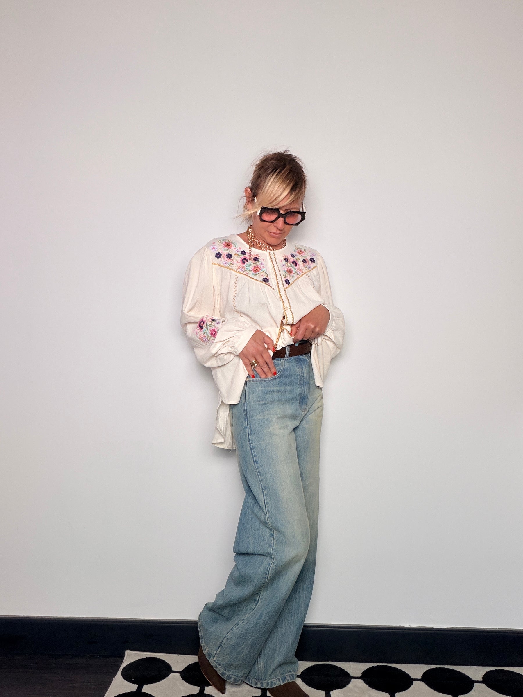 Camicia Ricami Floreali Boho