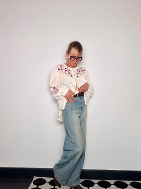 Camicia Ricami Floreali Boho