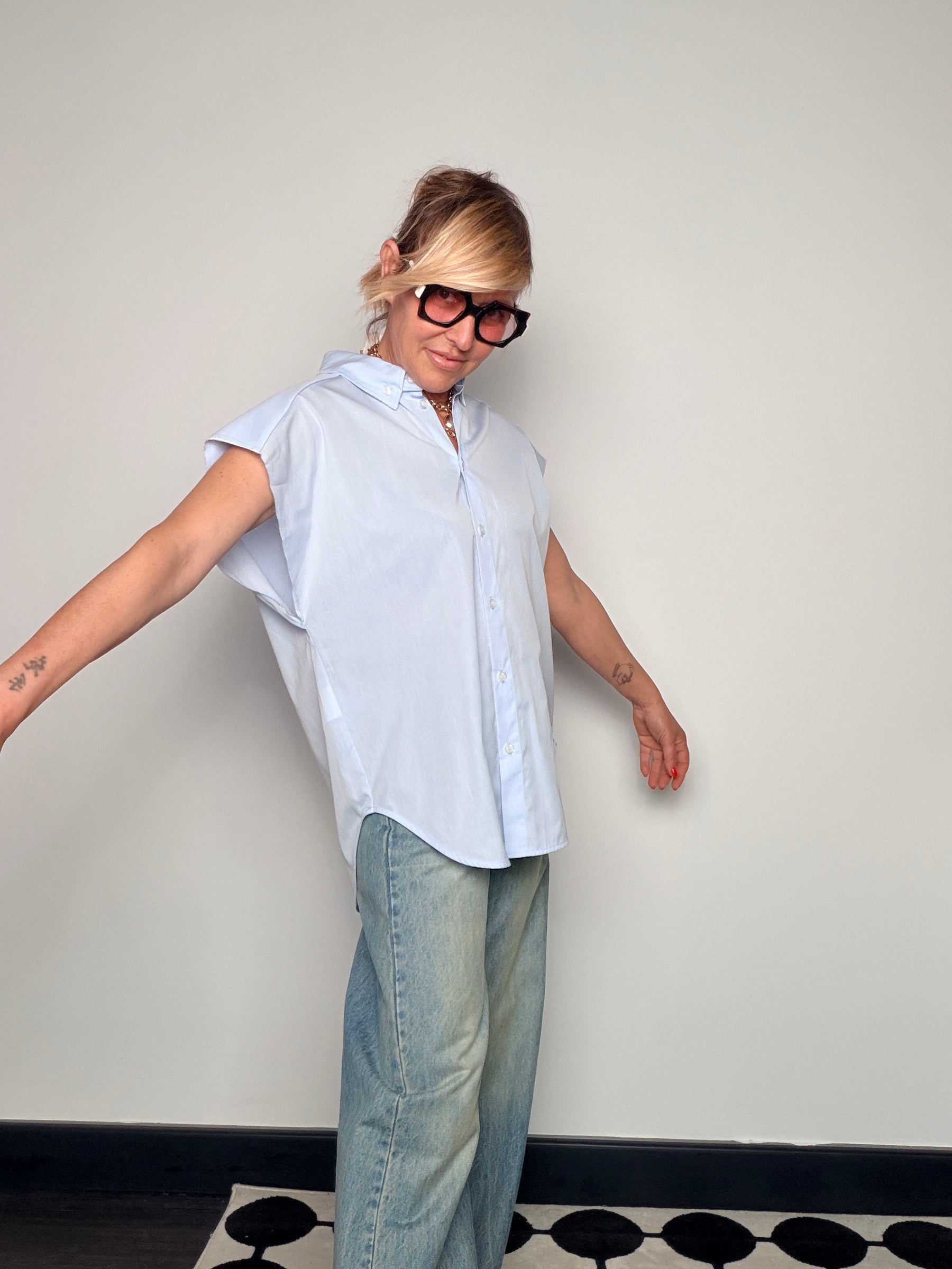 Camicia Oversize con Spalline Button-Down