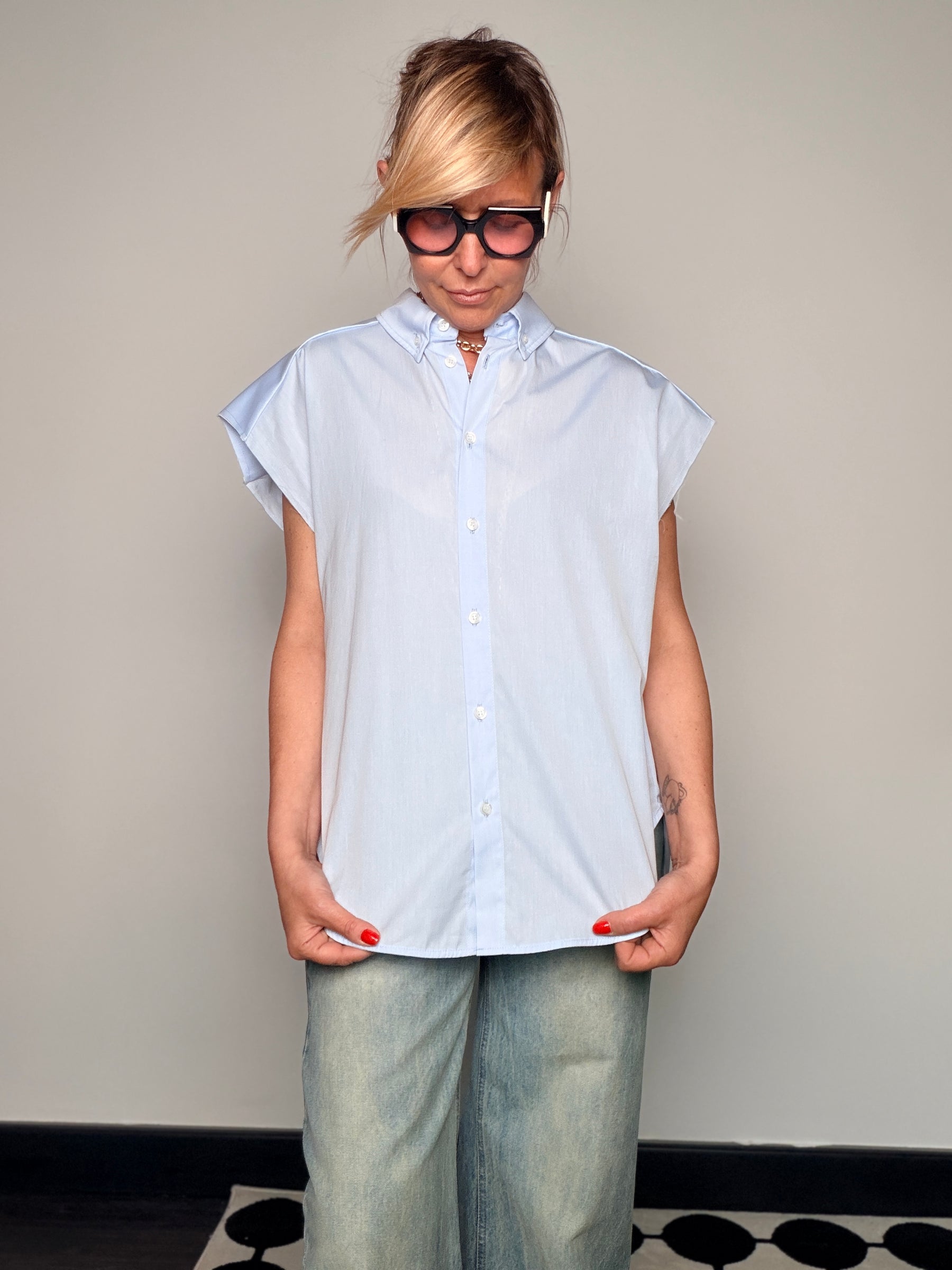 Camicia Oversize con Spalline Button-Down