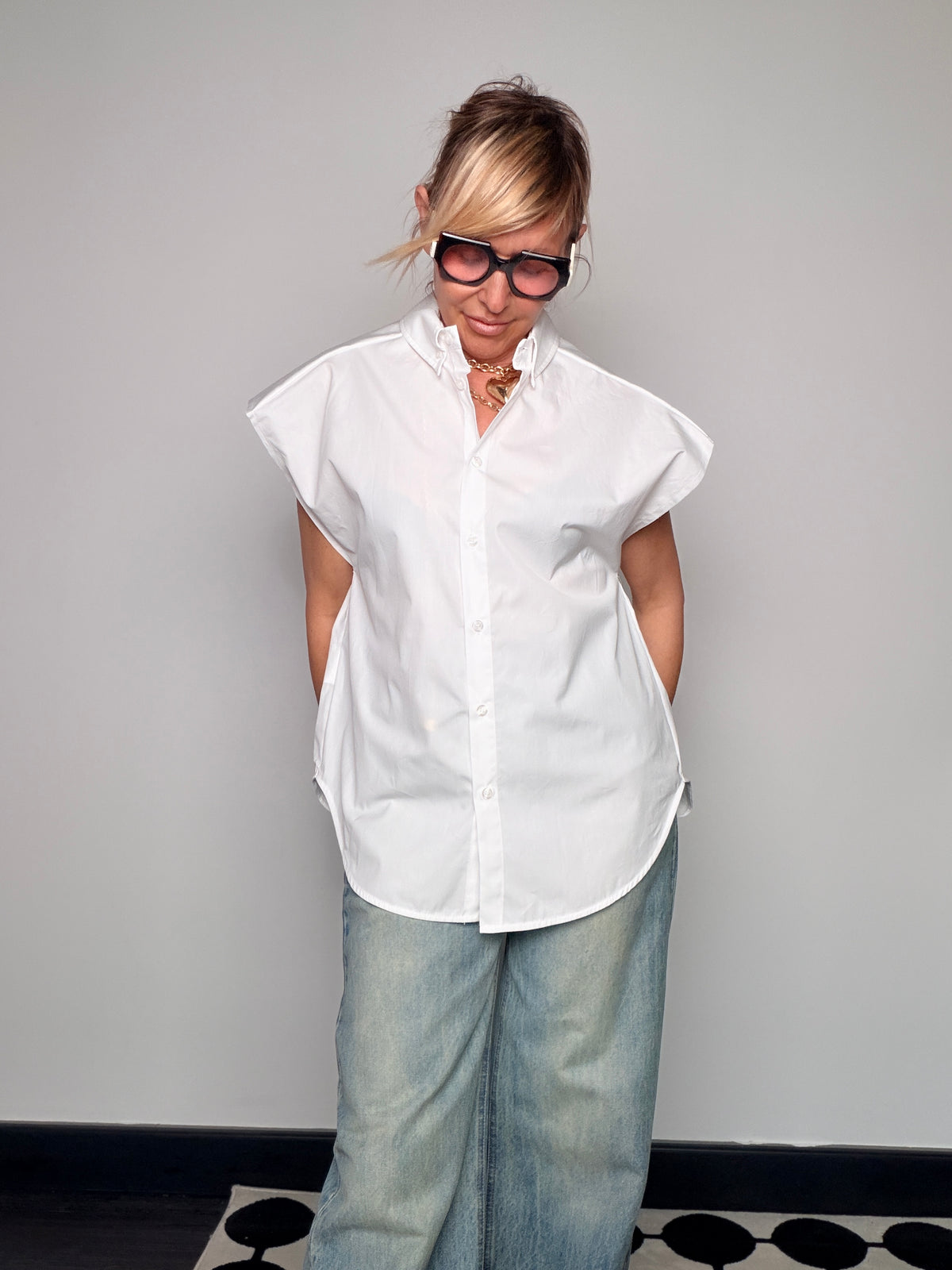 Camicia Oversize con Spalline Button-Down