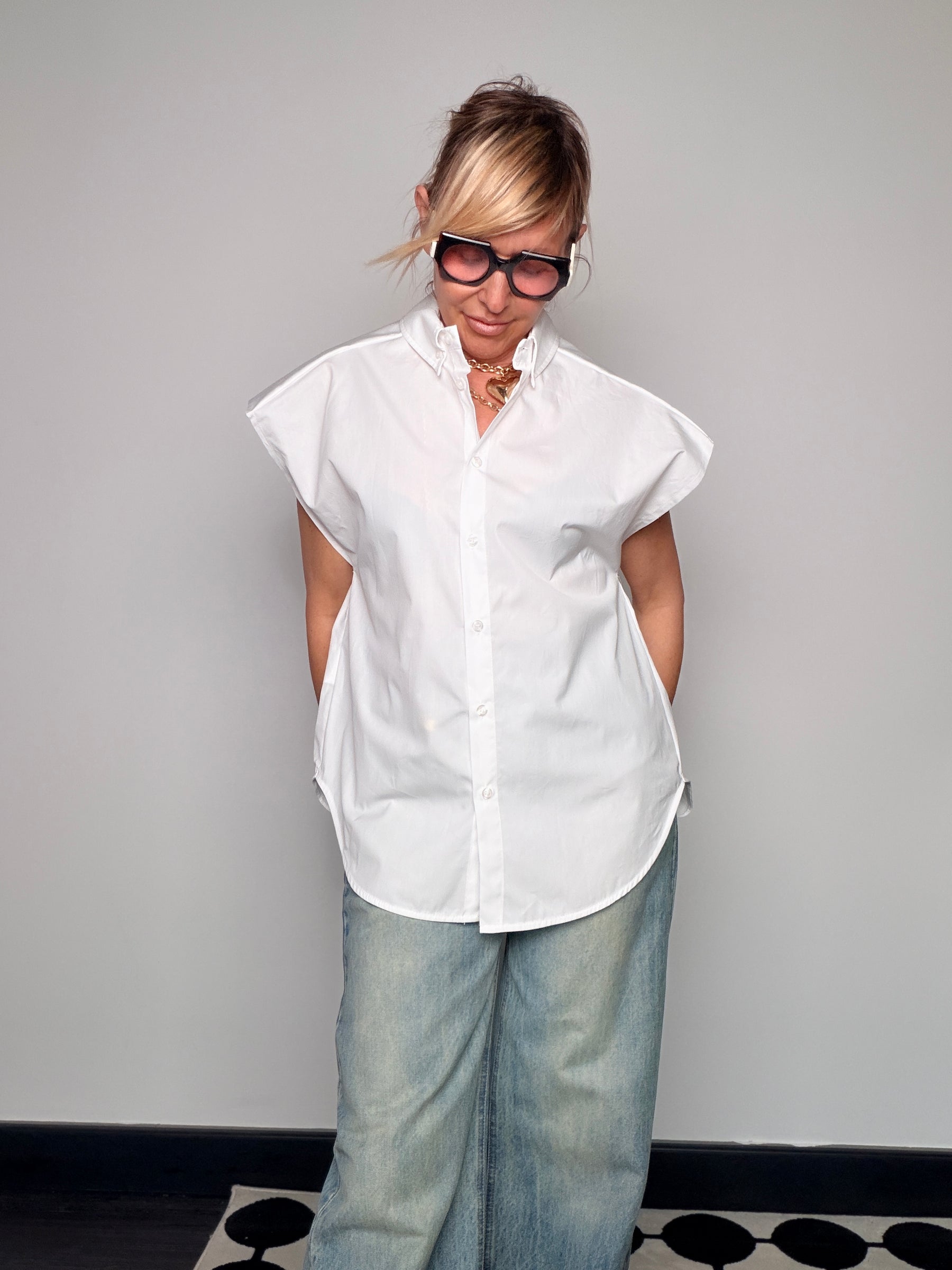 Camicia Oversize con Spalline Button-Down
