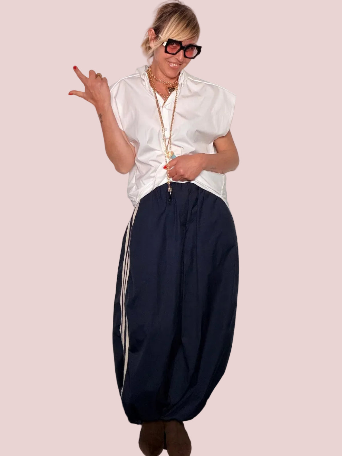 Pantalone Balloon Bande Laterali Sport-Couture