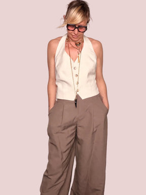 Abito coordinato due pezzi – gilet halter e gonna écru