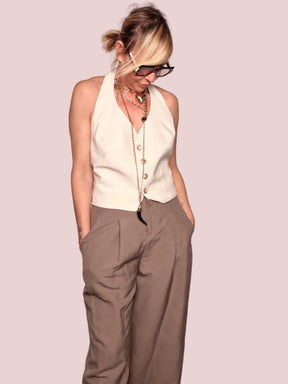 Abito coordinato due pezzi – gilet halter e gonna écru