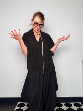 Completo due pezzi top V-neck e pantalone balloon