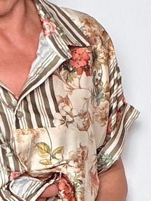 Camicia patchwork satin righe floreali
