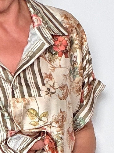 Camicia patchwork satin righe floreali