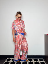 Pantalone palazzo patchwork satin righe floreali