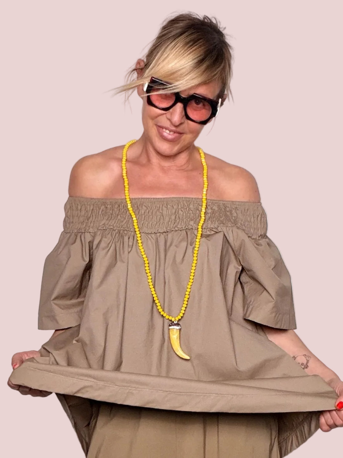 Camicia off-shoulder smock