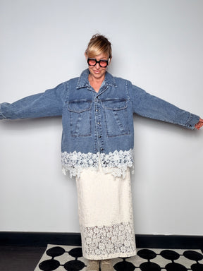 Giacca Jeans Over con Pizzo