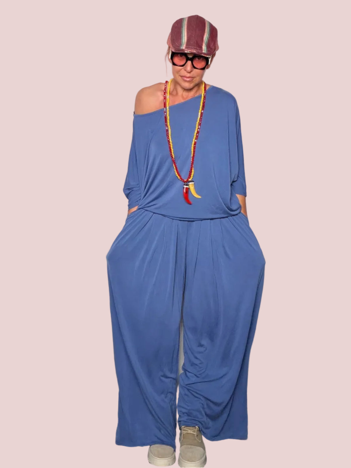 Completo Tencel Top Pipistrello + Pantalone Wide Leg