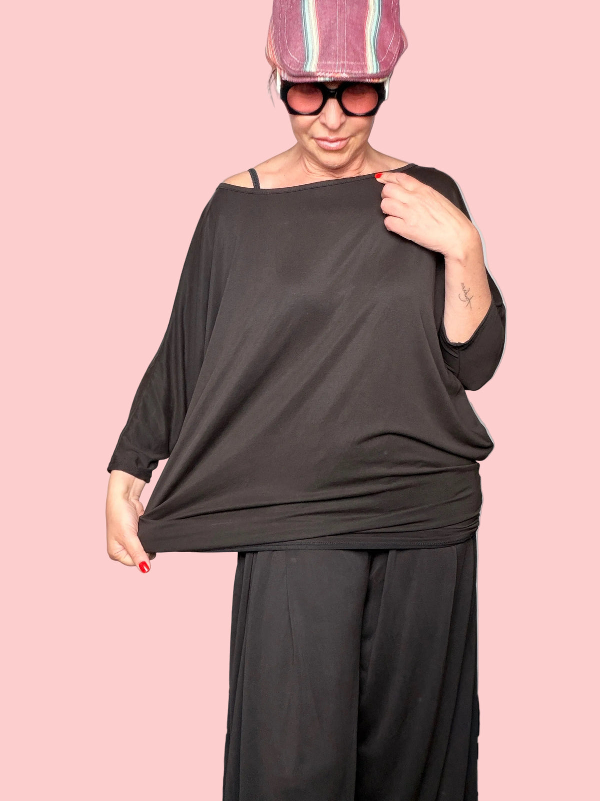 Completo Tencel Top Pipistrello + Pantalone Wide Leg