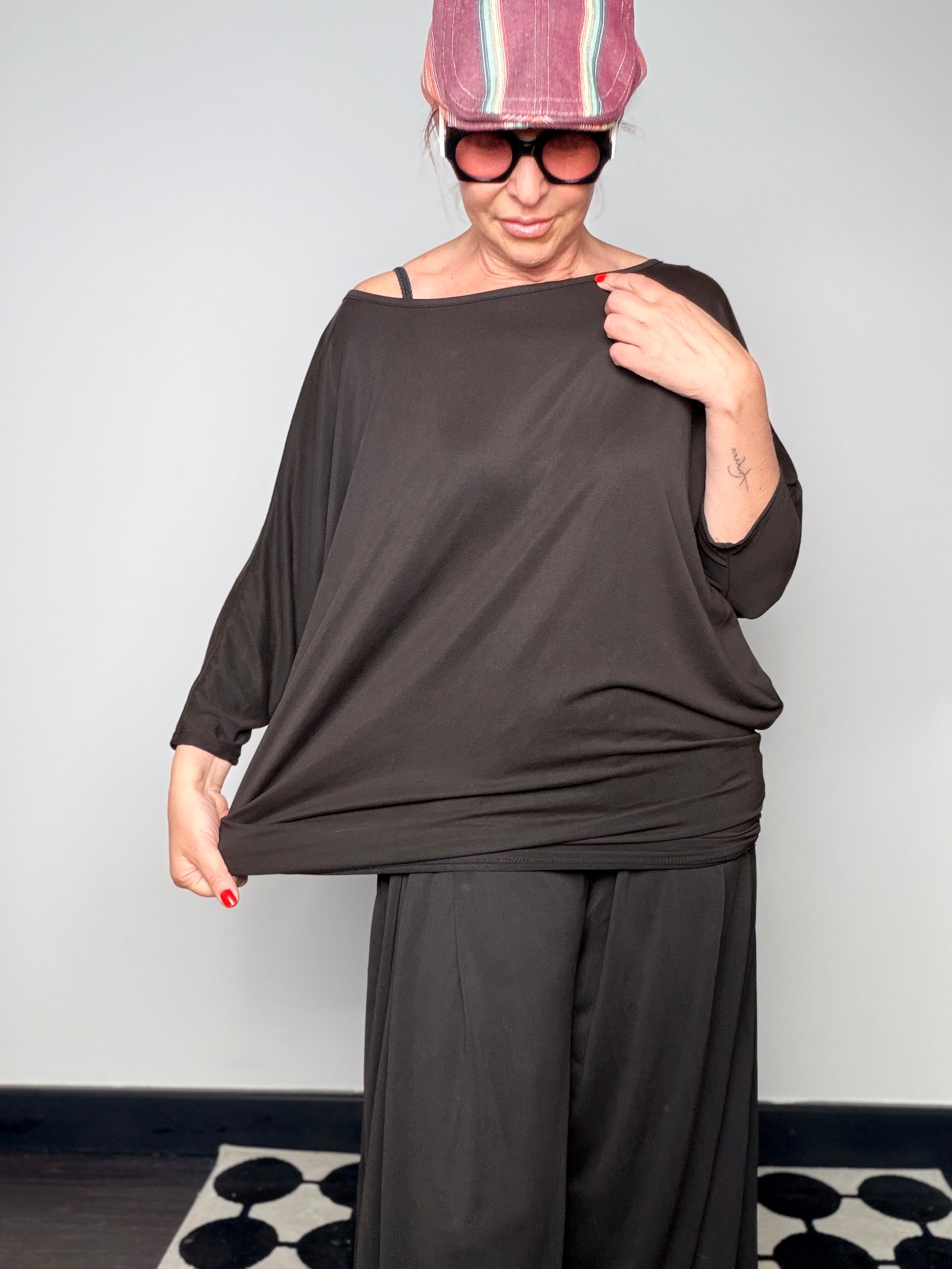 Completo Tencel Top Pipistrello + Pantalone Wide Leg