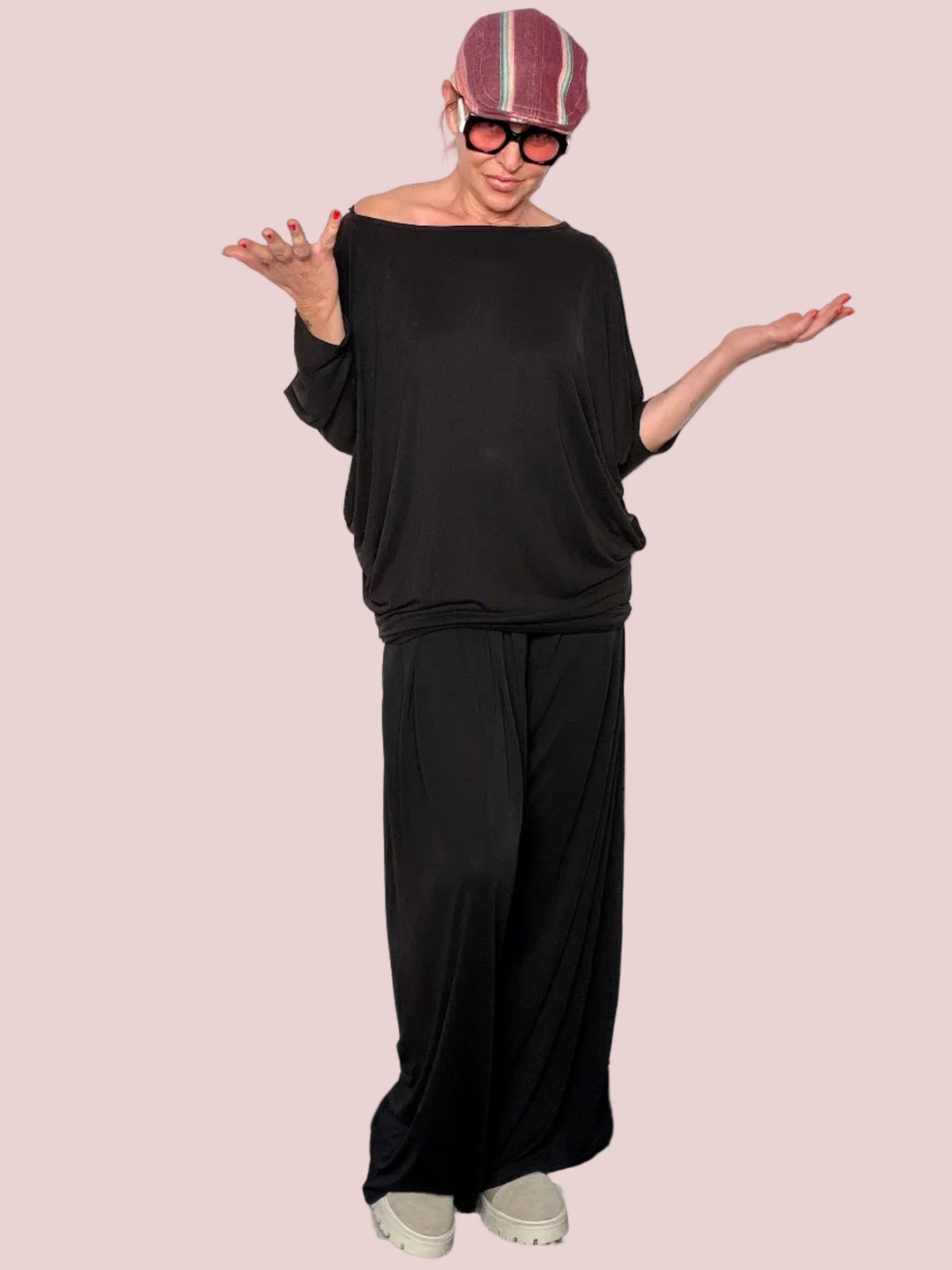 Completo Tencel Top Pipistrello + Pantalone Wide Leg