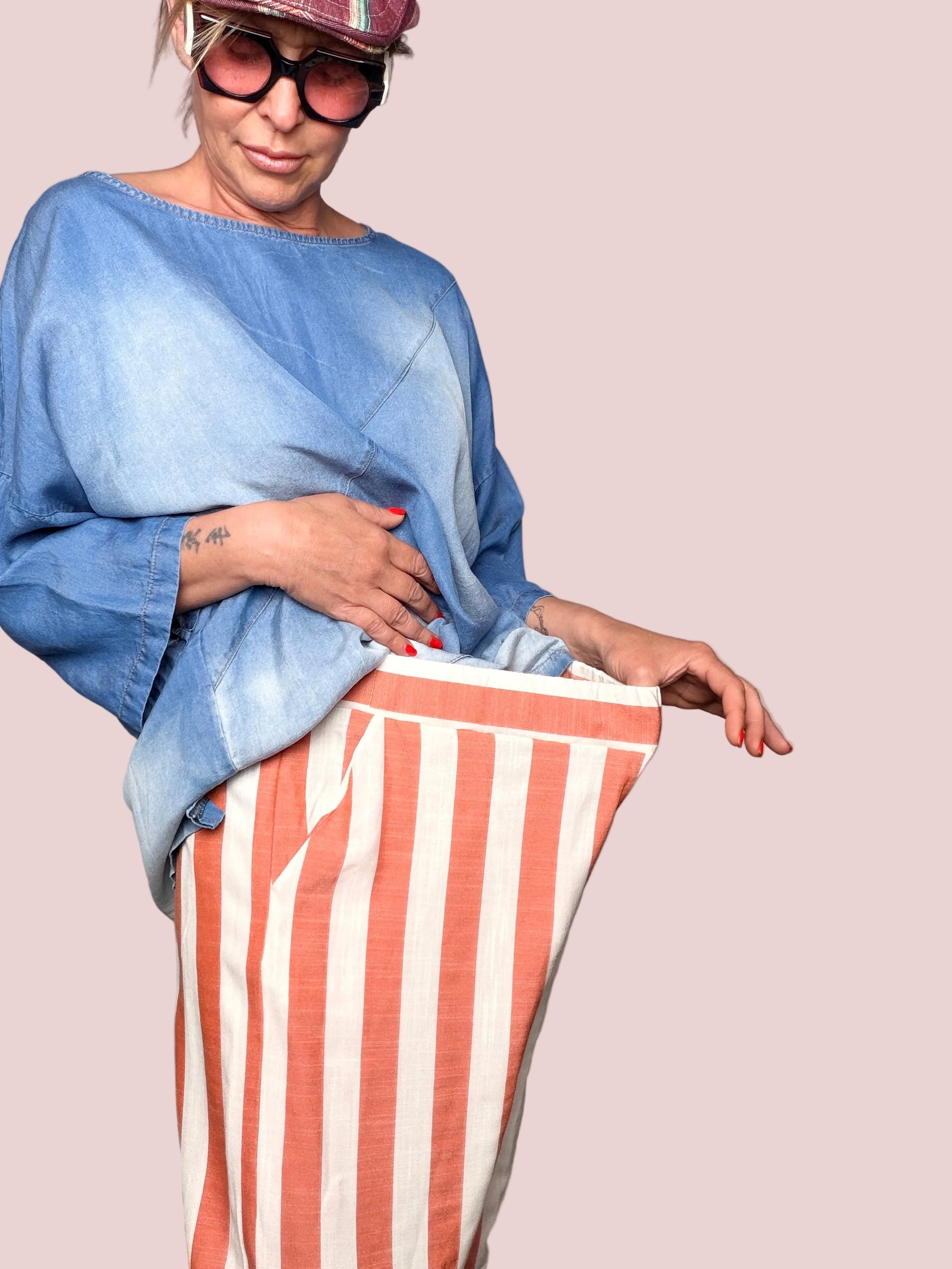 Pantalone Wide Leg a Righe Arancio e Bianco