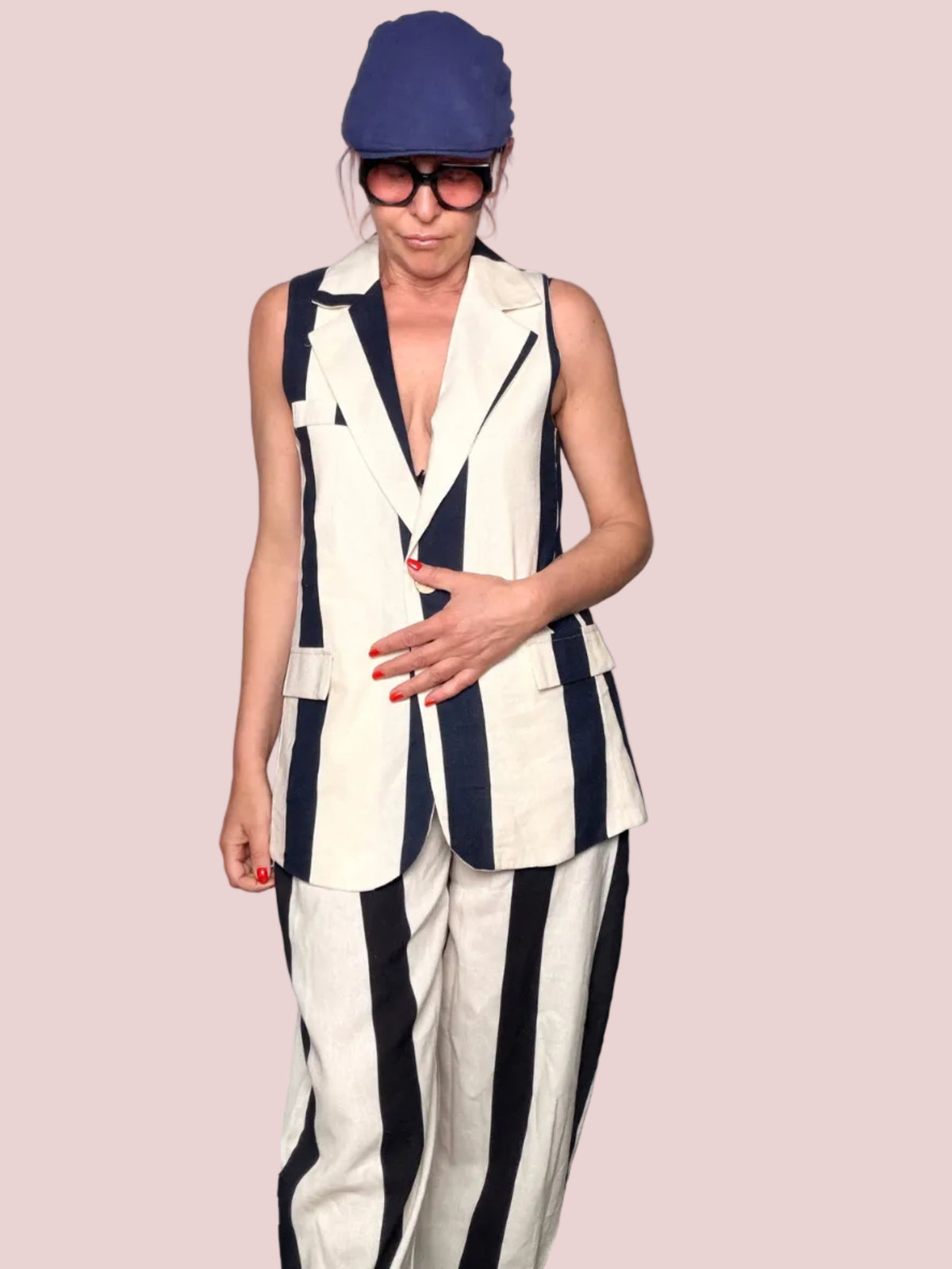 Completo Gilet Sartoriale + Pantalone Wide Leg Righe Navy