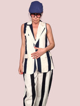 Completo Gilet Sartoriale + Pantalone Wide Leg Righe Navy