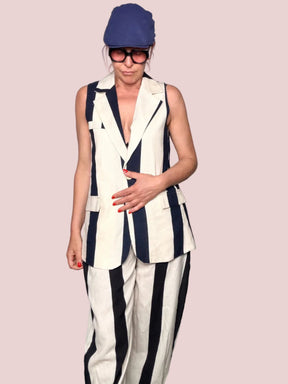 Completo Gilet Sartoriale + Pantalone Wide Leg Righe Navy