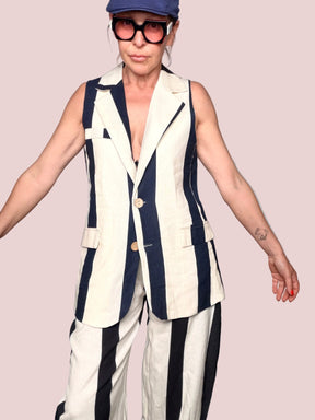 Completo Gilet Sartoriale + Pantalone Wide Leg Righe Navy
