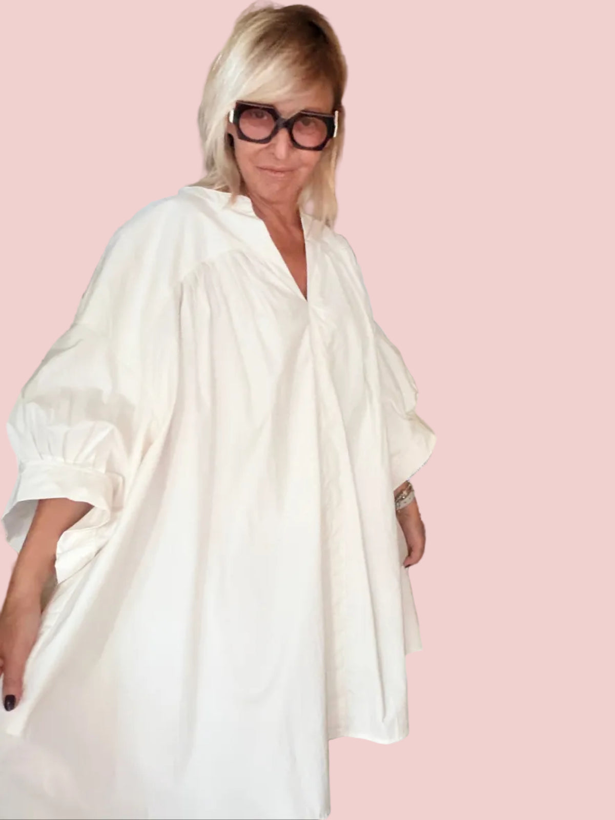 Abito oversize rosa maniche kimono
