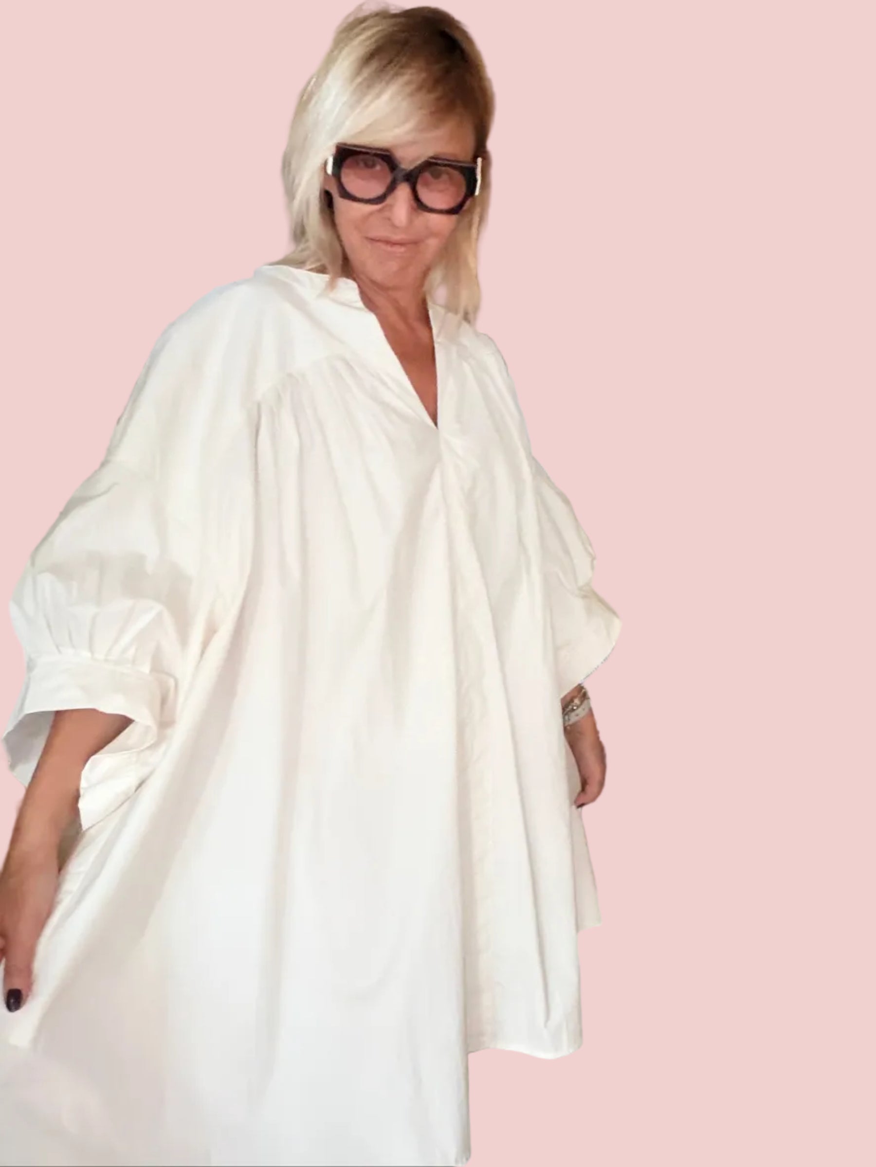 Abito oversize rosa maniche kimono