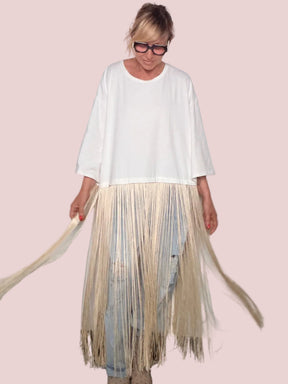 Maxi T-shirt con Frange in Filo
