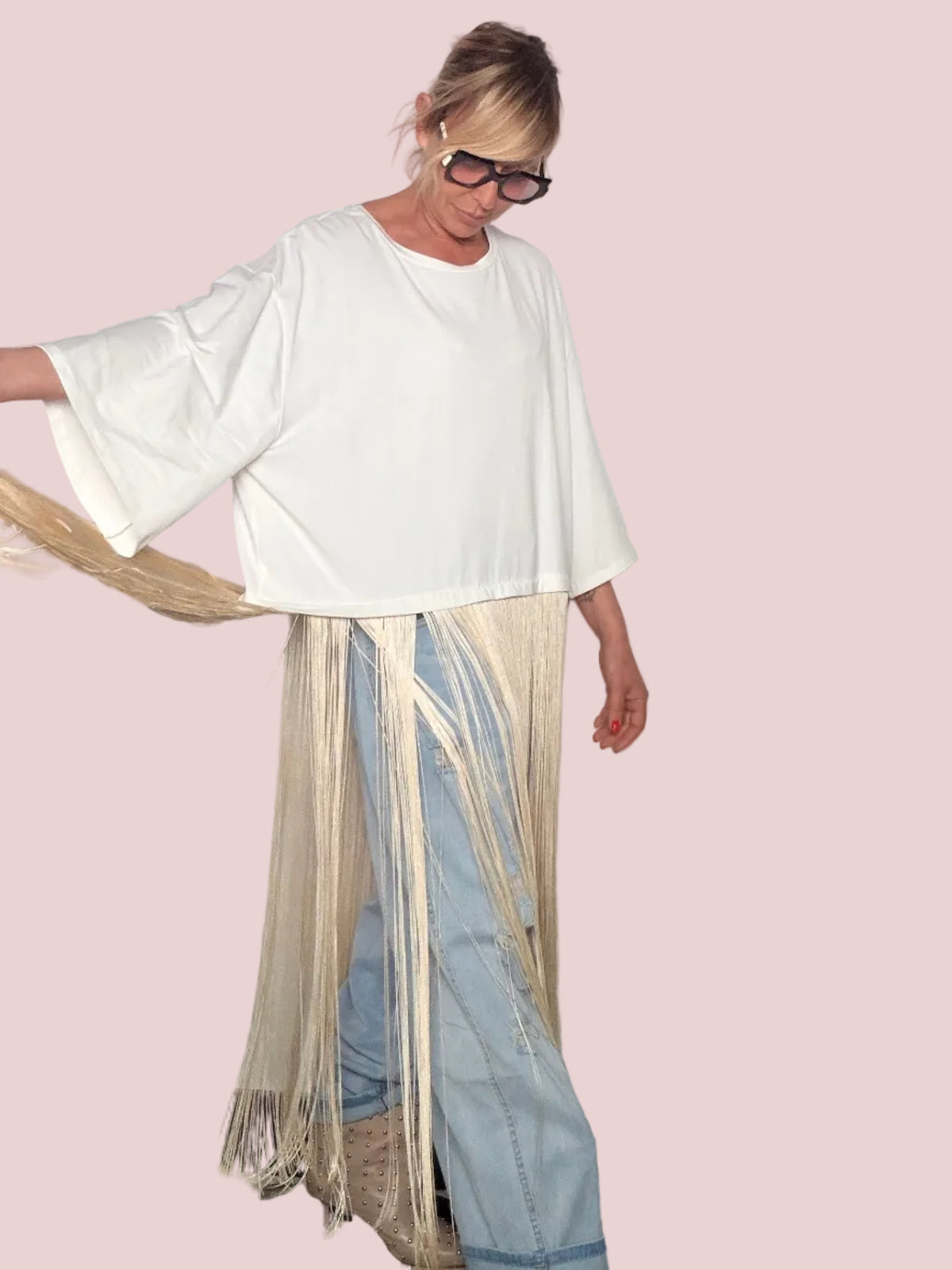 Maxi T-shirt con Frange in Filo