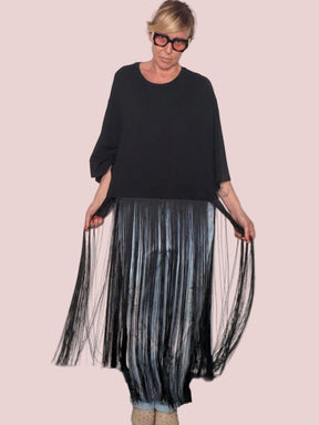 Maxi T-shirt con Frange in Filo
