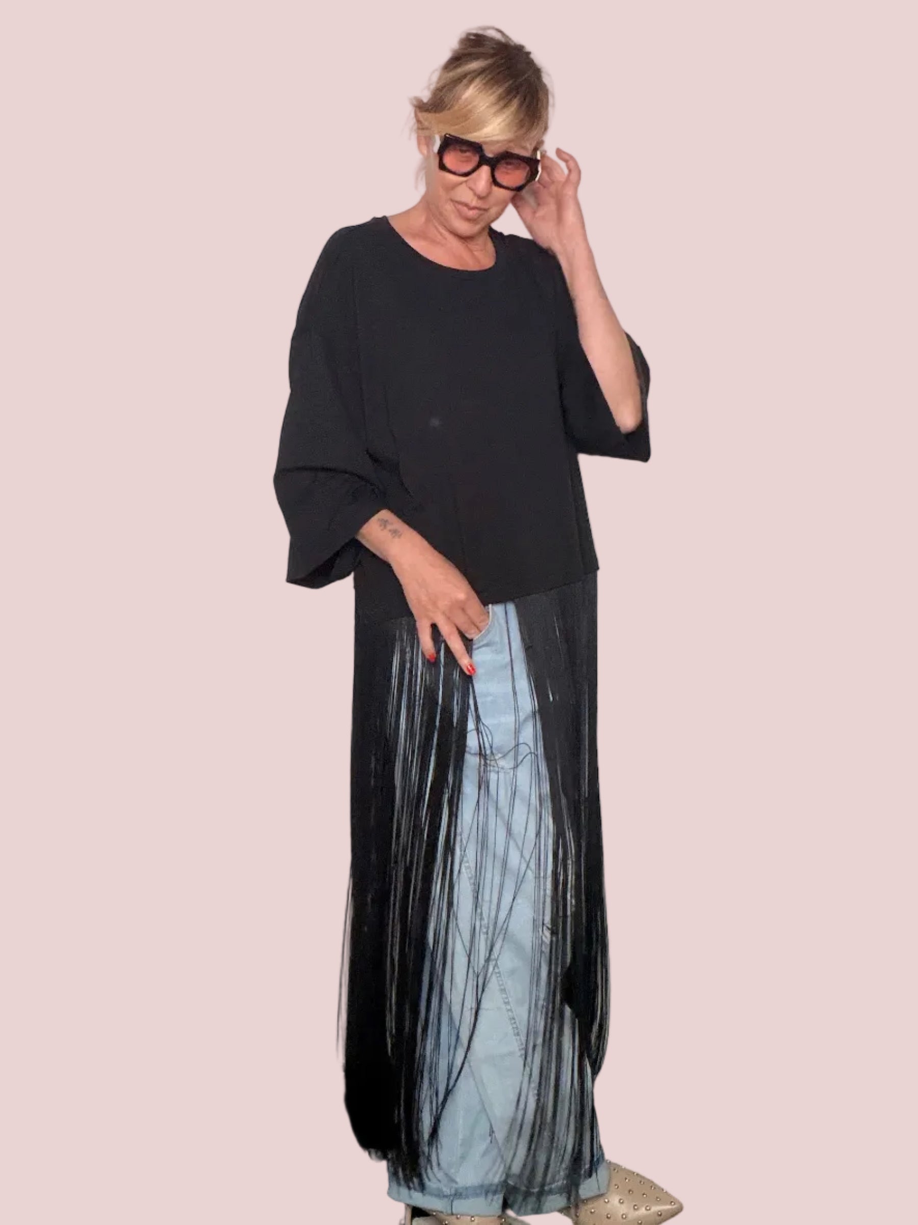 Maxi T-shirt con Frange in Filo