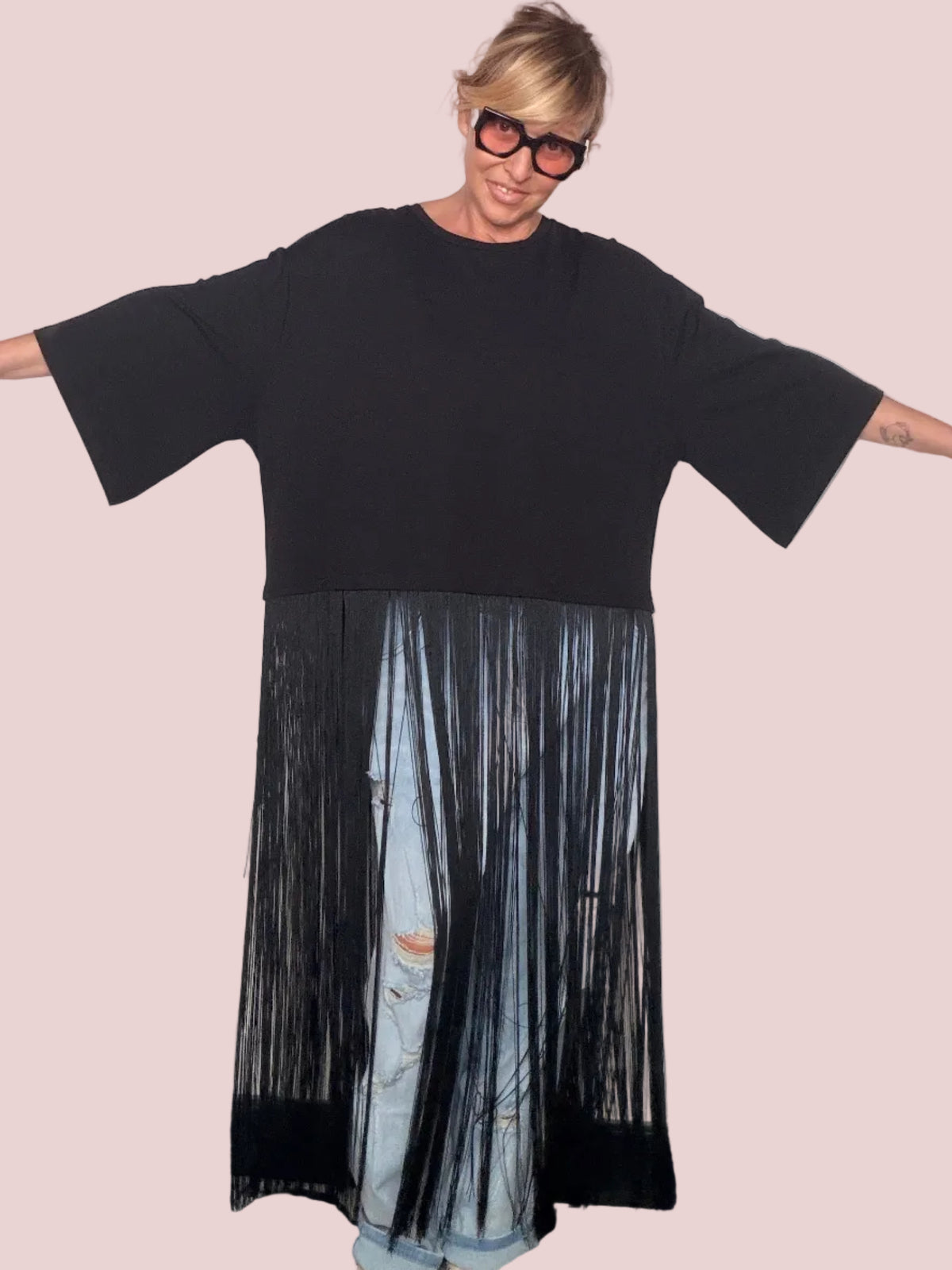 Maxi T-shirt con Frange in Filo