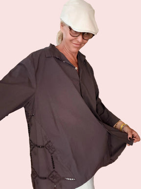 Camicia Oversize con Ricamo Sangallo