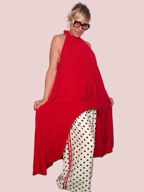 Camicione Halter Neck Maxi – Rosso / Avorio