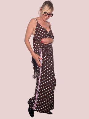 Pantalone Palazzo a Pois con Banda Laterale a Contrasto