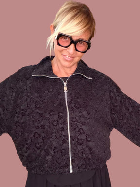 Bomber in Pizzo Nero con Zip