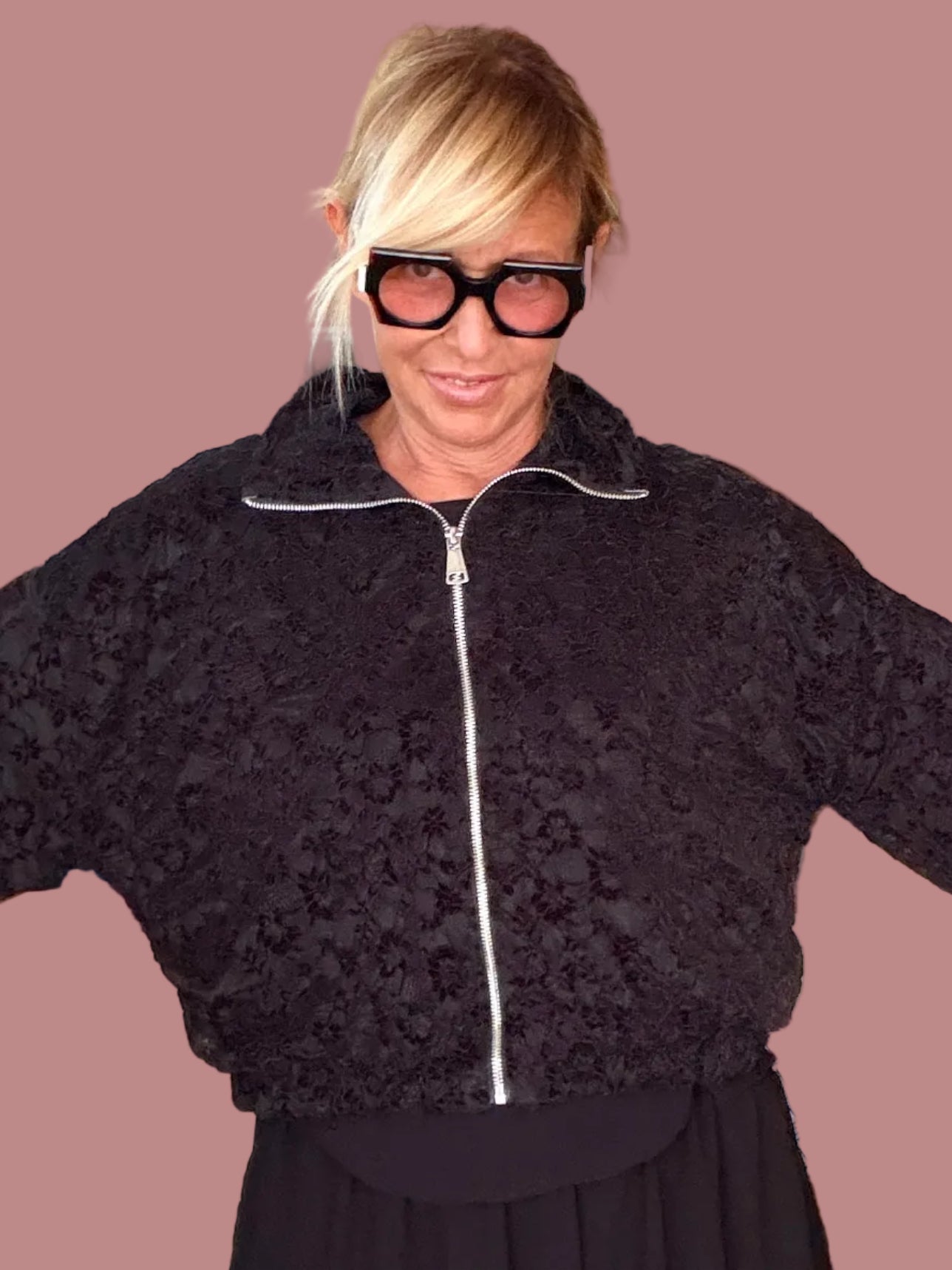 Bomber in Pizzo Nero con Zip