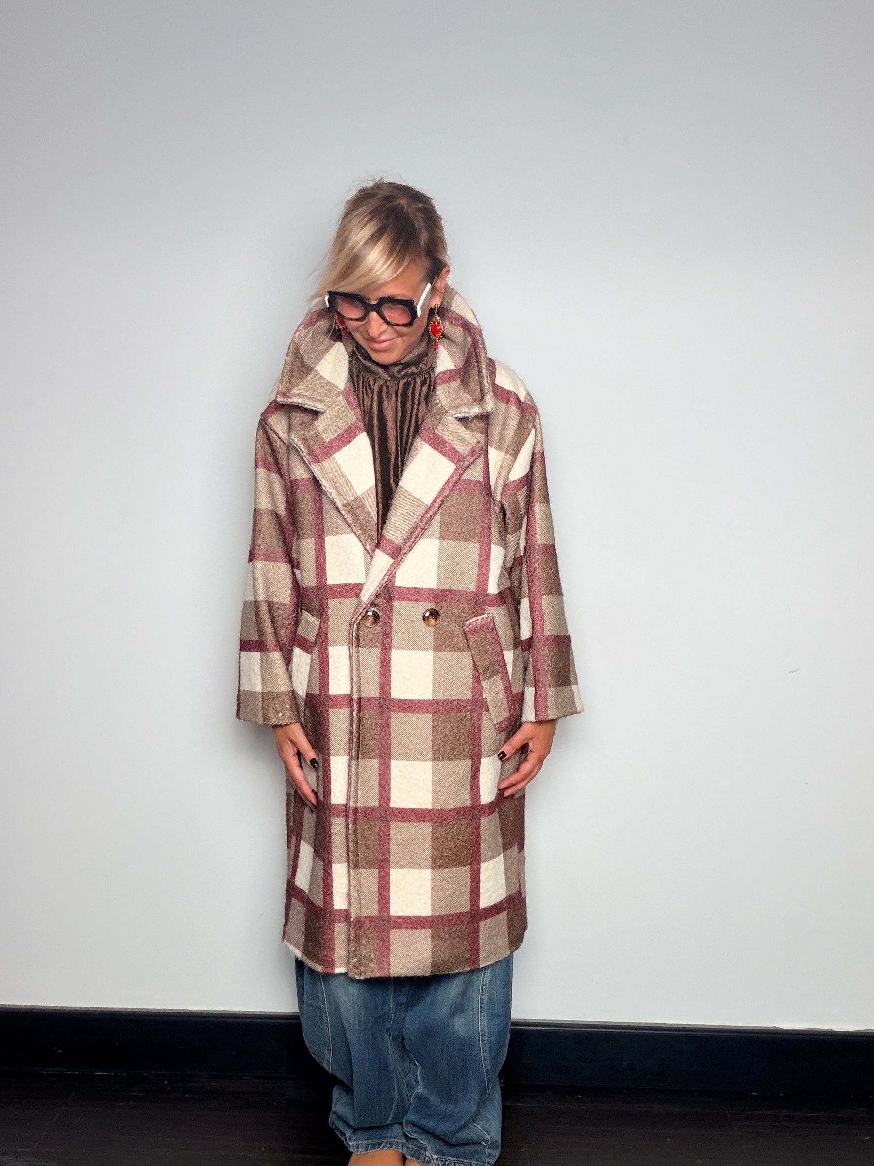 Cappotto Over Check Doppiopetto