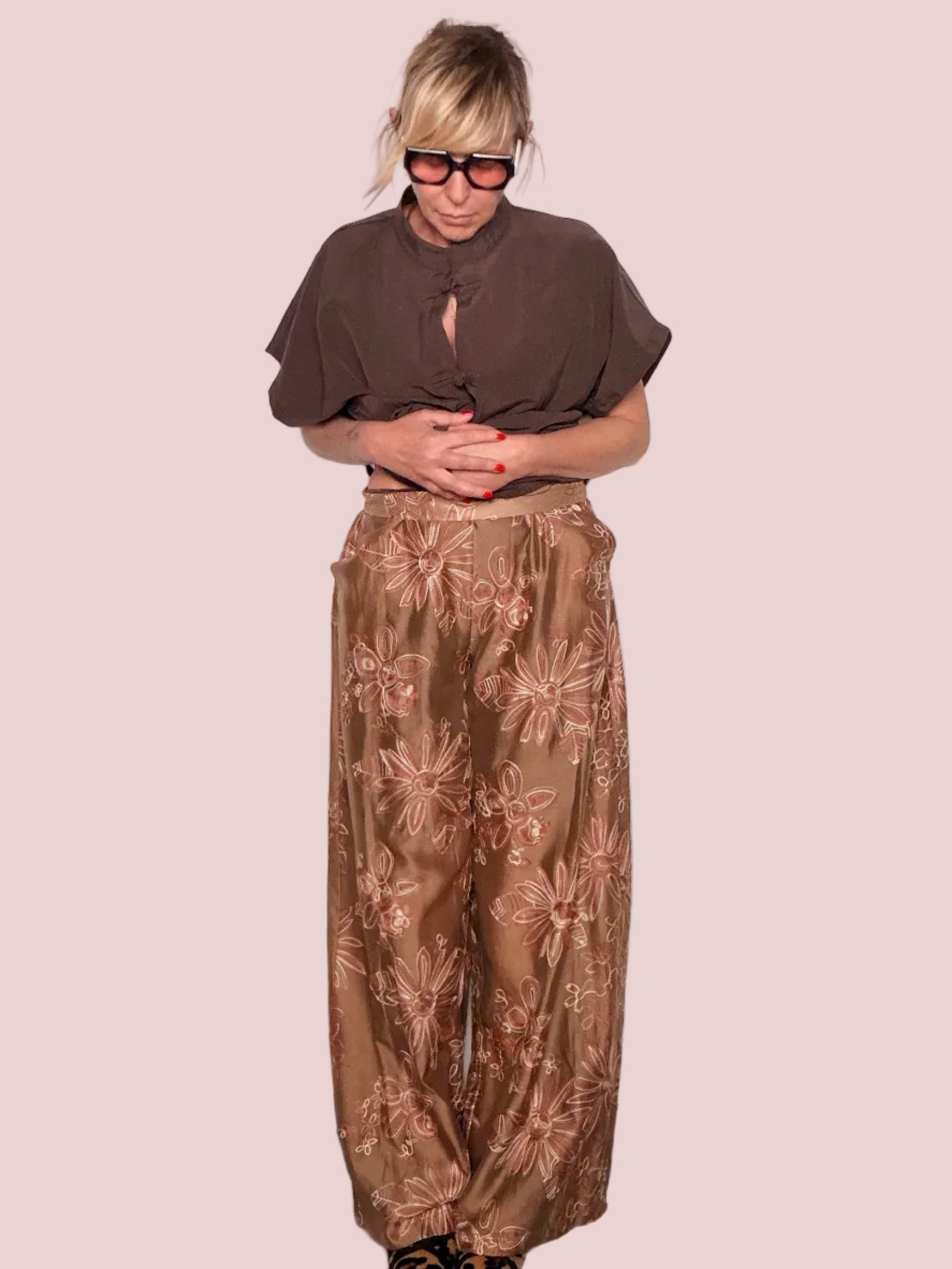 Pantalone Palazzo Organza Floreale – Bronzo