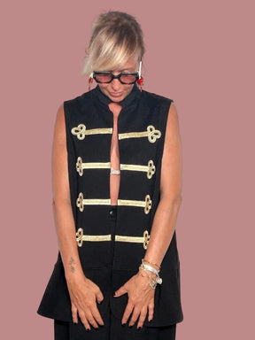 Gilet lungo in Punto Milano con Dettagli Oro