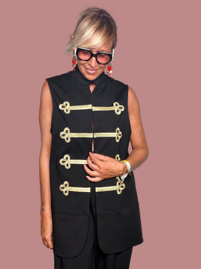 Gilet lungo in Punto Milano con Dettagli Oro